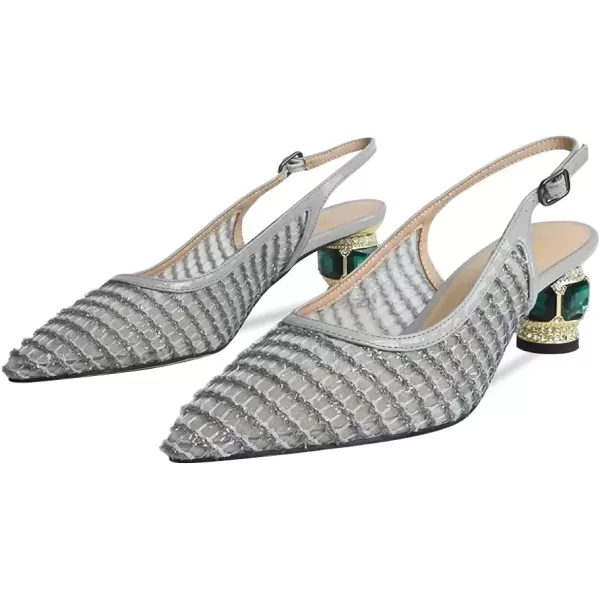 imageFSJ Women Pointed Toe Slingback Wedding Pumps Chunky Low Heel Rhinestone Sandals Crystal Dress Party Office Shoe with Buckle Size 415 M USGrey