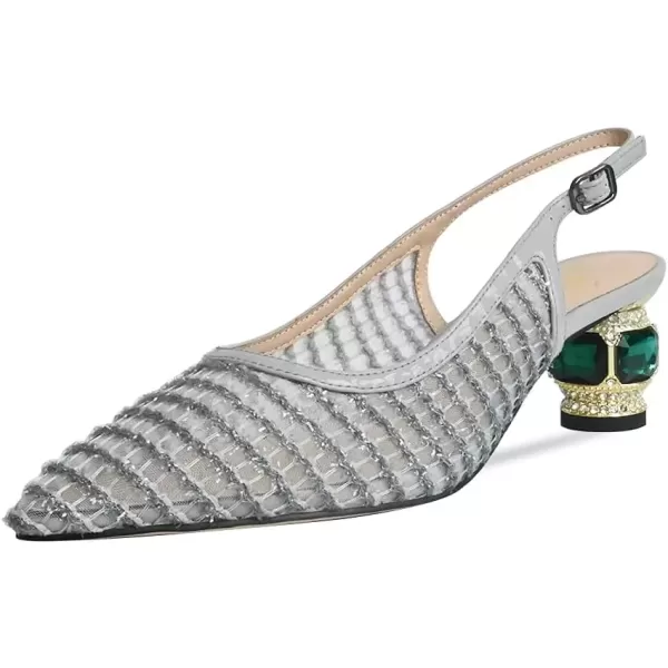 imageFSJ Women Pointed Toe Slingback Wedding Pumps Chunky Low Heel Rhinestone Sandals Crystal Dress Party Office Shoe with Buckle Size 415 M USGrey