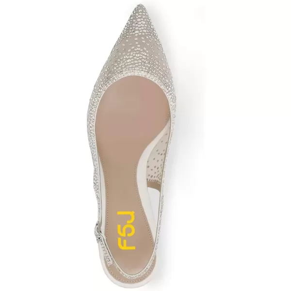 imageFSJ Women Pointed Toe Slingback Wedding Pumps Chunky Low Heel Rhinestone Sandals Crystal Dress Party Office Shoe with Buckle Size 415 M USIvory