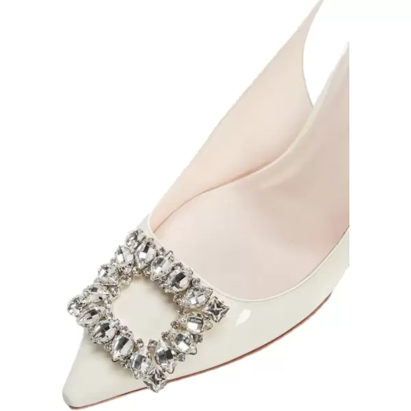 imageFSJ Women Pointed Toe Slingback Wedding Pumps Chunky Low Heel Rhinestone Sandals Crystal Dress Party Office Shoe with Buckle Size 415 M USIvory White Crystal Square Buckle