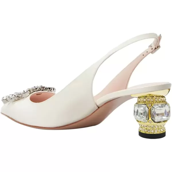 imageFSJ Women Pointed Toe Slingback Wedding Pumps Chunky Low Heel Rhinestone Sandals Crystal Dress Party Office Shoe with Buckle Size 415 M USIvory White Crystal Square Buckle