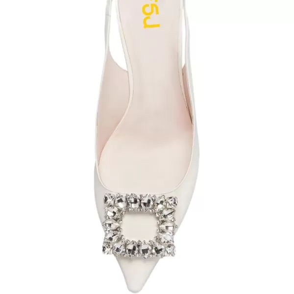 imageFSJ Women Pointed Toe Slingback Wedding Pumps Chunky Low Heel Rhinestone Sandals Crystal Dress Party Office Shoe with Buckle Size 415 M USIvory White Crystal Square Buckle