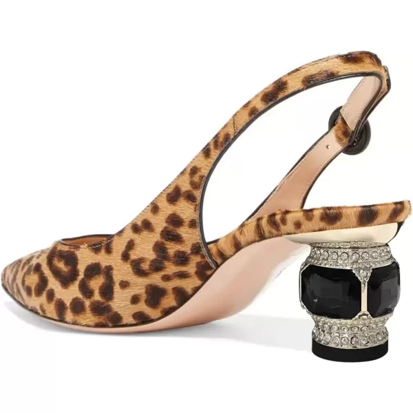 imageFSJ Women Pointed Toe Slingback Wedding Pumps Chunky Low Heel Rhinestone Sandals Crystal Dress Party Office Shoe with Buckle Size 415 M USLeopard