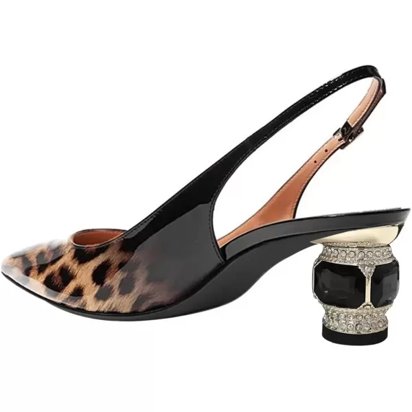 imageFSJ Women Pointed Toe Slingback Wedding Pumps Chunky Low Heel Rhinestone Sandals Crystal Dress Party Office Shoe with Buckle Size 415 M USLeopard Black