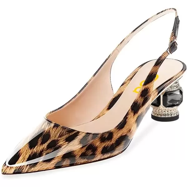 imageFSJ Women Pointed Toe Slingback Wedding Pumps Chunky Low Heel Rhinestone Sandals Crystal Dress Party Office Shoe with Buckle Size 415 M USLeopartpatent
