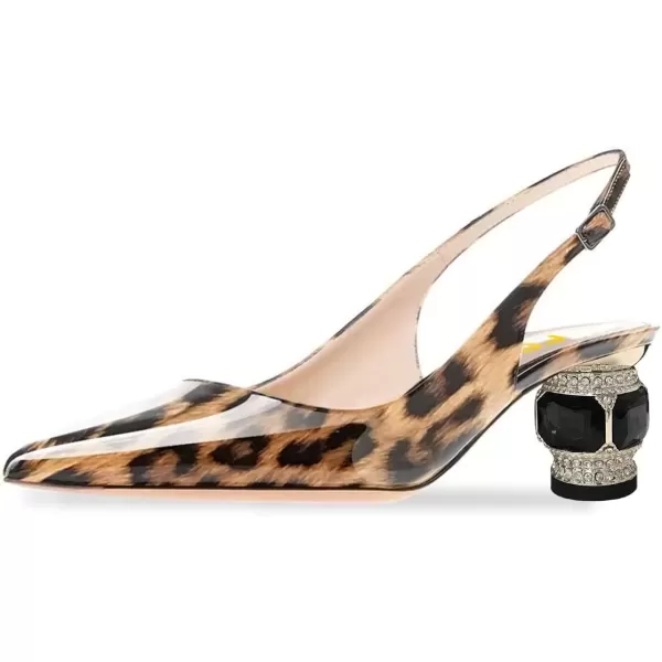 imageFSJ Women Pointed Toe Slingback Wedding Pumps Chunky Low Heel Rhinestone Sandals Crystal Dress Party Office Shoe with Buckle Size 415 M USLeopartpatent