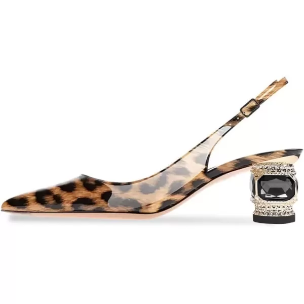 imageFSJ Women Pointed Toe Slingback Wedding Pumps Chunky Low Heel Rhinestone Sandals Crystal Dress Party Office Shoe with Buckle Size 415 M USLeopartpatent