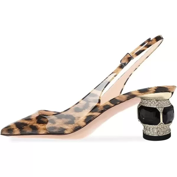 imageFSJ Women Pointed Toe Slingback Wedding Pumps Chunky Low Heel Rhinestone Sandals Crystal Dress Party Office Shoe with Buckle Size 415 M USLeopartpatent