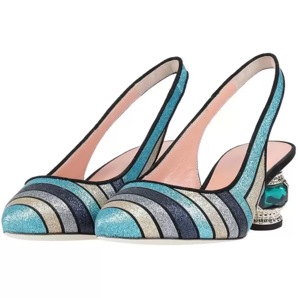 imageFSJ Women Pointed Toe Slingback Wedding Pumps Chunky Low Heel Rhinestone Sandals Crystal Dress Party Office Shoe with Buckle Size 415 M USMulti Glitter