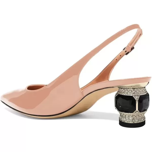 imageFSJ Women Pointed Toe Slingback Wedding Pumps Chunky Low Heel Rhinestone Sandals Crystal Dress Party Office Shoe with Buckle Size 415 M USNude Patent