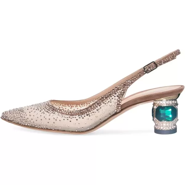 imageFSJ Women Pointed Toe Slingback Wedding Pumps Chunky Low Heel Rhinestone Sandals Crystal Dress Party Office Shoe with Buckle Size 415 M USNude Pink
