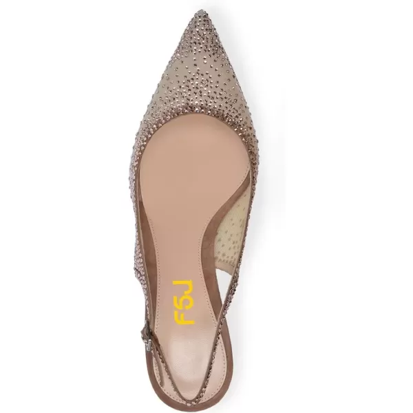 imageFSJ Women Pointed Toe Slingback Wedding Pumps Chunky Low Heel Rhinestone Sandals Crystal Dress Party Office Shoe with Buckle Size 415 M USNude Pink