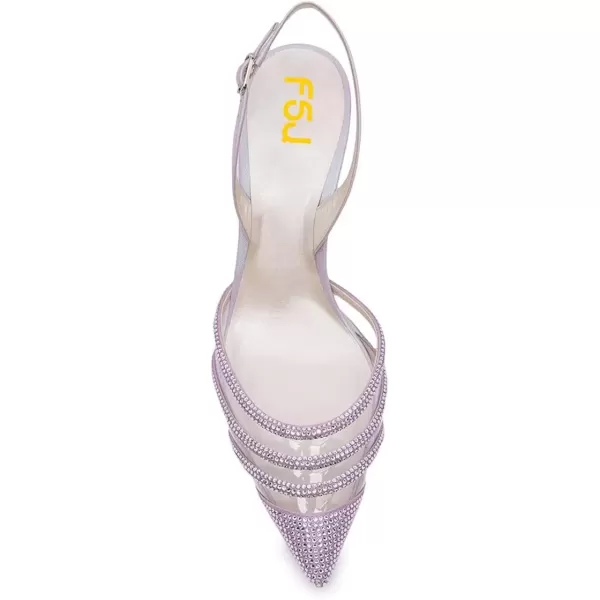 imageFSJ Women Pointed Toe Slingback Wedding Pumps Chunky Low Heel Rhinestone Sandals Crystal Dress Party Office Shoe with Buckle Size 415 M USPurple
