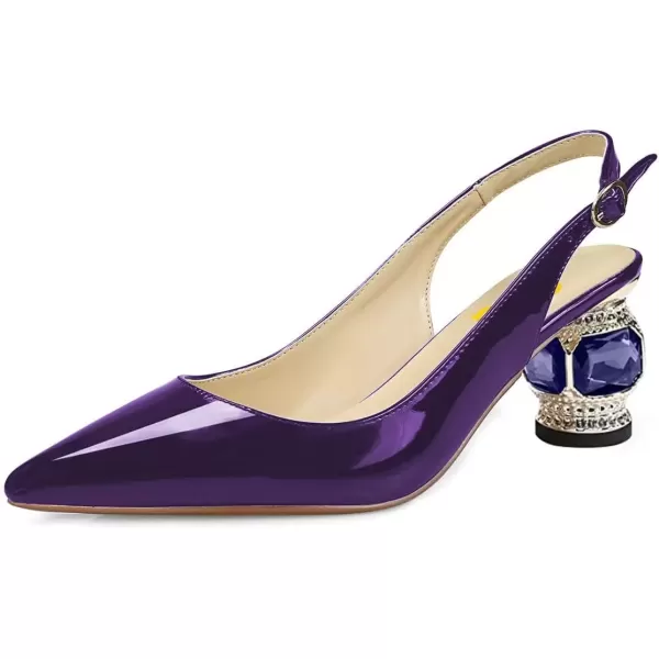 imageFSJ Women Pointed Toe Slingback Wedding Pumps Chunky Low Heel Rhinestone Sandals Crystal Dress Party Office Shoe with Buckle Size 415 M USPurple Mirror