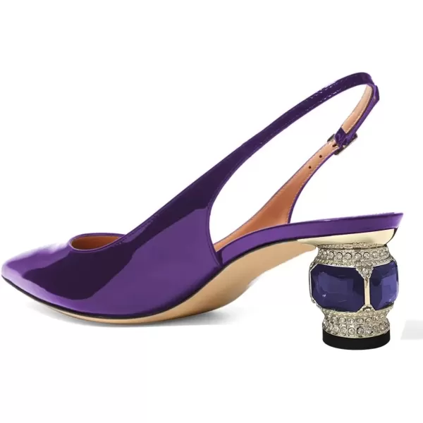 imageFSJ Women Pointed Toe Slingback Wedding Pumps Chunky Low Heel Rhinestone Sandals Crystal Dress Party Office Shoe with Buckle Size 415 M USPurple Mirror