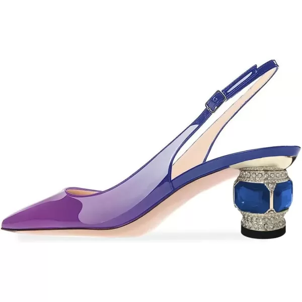 imageFSJ Women Pointed Toe Slingback Wedding Pumps Chunky Low Heel Rhinestone Sandals Crystal Dress Party Office Shoe with Buckle Size 415 M USPurplegradient