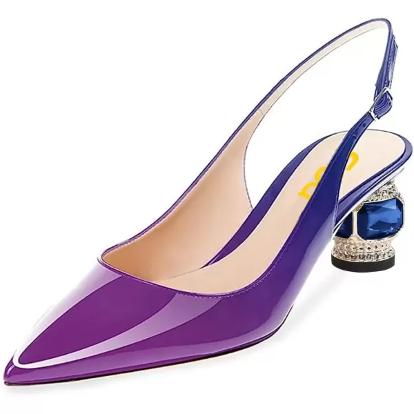 imageFSJ Women Pointed Toe Slingback Wedding Pumps Chunky Low Heel Rhinestone Sandals Crystal Dress Party Office Shoe with Buckle Size 415 M USPurplegradient