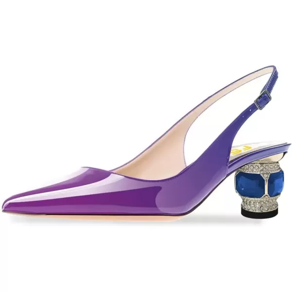 imageFSJ Women Pointed Toe Slingback Wedding Pumps Chunky Low Heel Rhinestone Sandals Crystal Dress Party Office Shoe with Buckle Size 415 M USPurplegradient