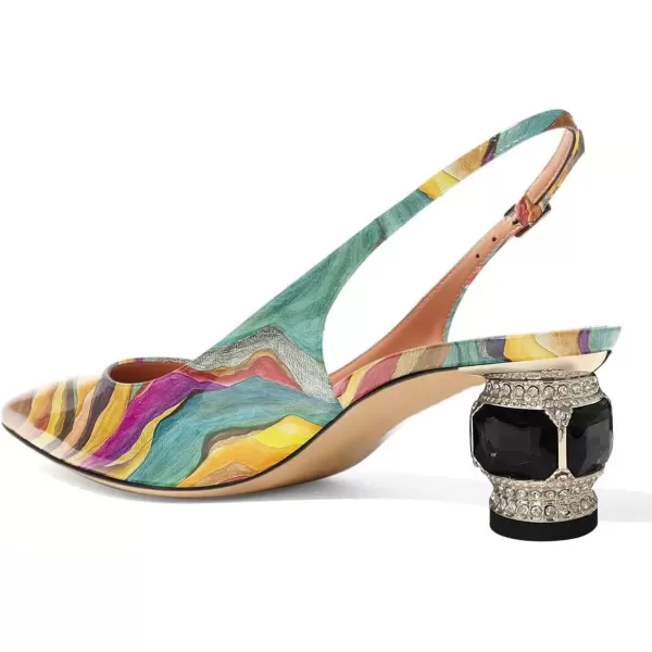imageFSJ Women Pointed Toe Slingback Wedding Pumps Chunky Low Heel Rhinestone Sandals Crystal Dress Party Office Shoe with Buckle Size 415 M USQuicksand