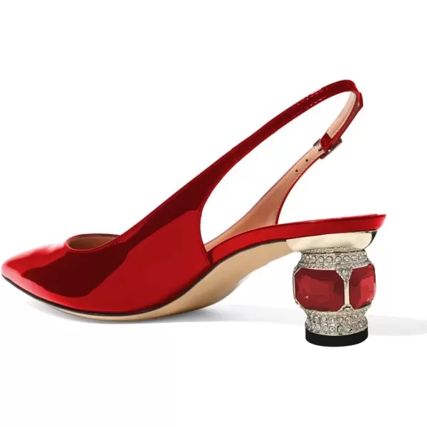 imageFSJ Women Pointed Toe Slingback Wedding Pumps Chunky Low Heel Rhinestone Sandals Crystal Dress Party Office Shoe with Buckle Size 415 M USRed Patent