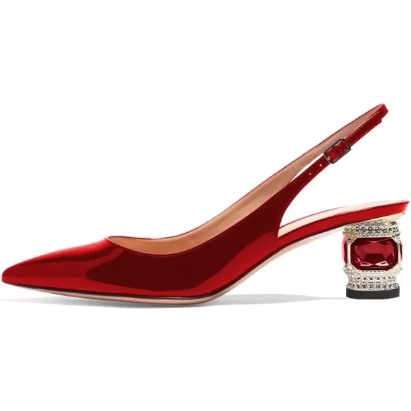 imageFSJ Women Pointed Toe Slingback Wedding Pumps Chunky Low Heel Rhinestone Sandals Crystal Dress Party Office Shoe with Buckle Size 415 M USRed Patent