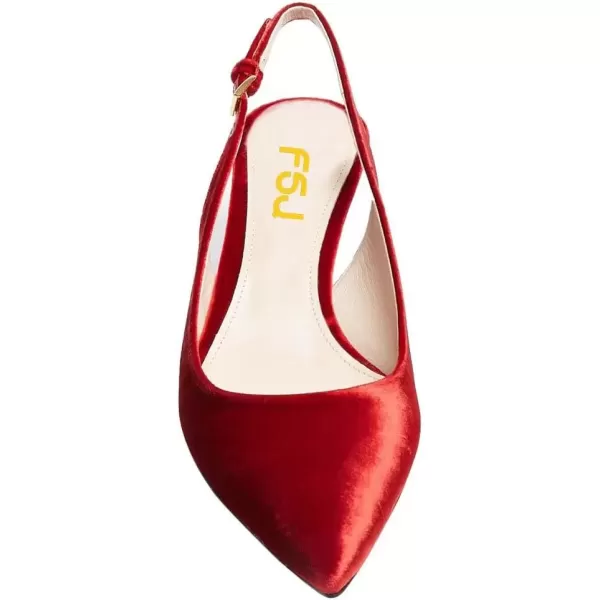 imageFSJ Women Pointed Toe Slingback Wedding Pumps Chunky Low Heel Rhinestone Sandals Crystal Dress Party Office Shoe with Buckle Size 415 M USRed Velvet