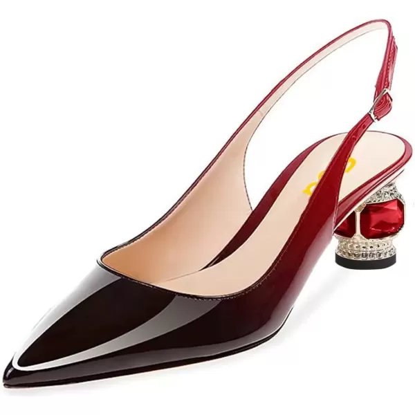 imageFSJ Women Pointed Toe Slingback Wedding Pumps Chunky Low Heel Rhinestone Sandals Crystal Dress Party Office Shoe with Buckle Size 415 M USRedgradient