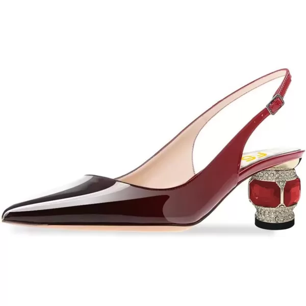 imageFSJ Women Pointed Toe Slingback Wedding Pumps Chunky Low Heel Rhinestone Sandals Crystal Dress Party Office Shoe with Buckle Size 415 M USRedgradient