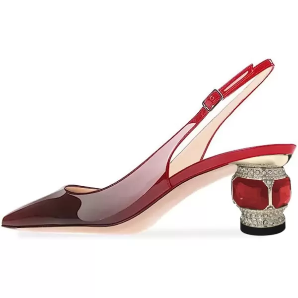 imageFSJ Women Pointed Toe Slingback Wedding Pumps Chunky Low Heel Rhinestone Sandals Crystal Dress Party Office Shoe with Buckle Size 415 M USRedgradient