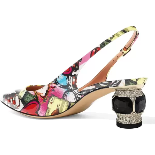 imageFSJ Women Pointed Toe Slingback Wedding Pumps Chunky Low Heel Rhinestone Sandals Crystal Dress Party Office Shoe with Buckle Size 415 M USSweet Heart