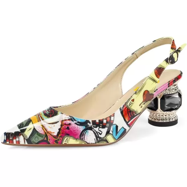 imageFSJ Women Pointed Toe Slingback Wedding Pumps Chunky Low Heel Rhinestone Sandals Crystal Dress Party Office Shoe with Buckle Size 415 M USSweet Heart