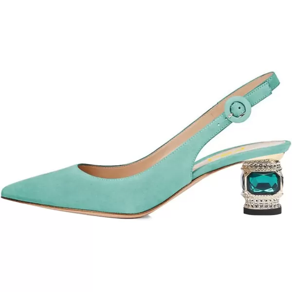 imageFSJ Women Pointed Toe Slingback Wedding Pumps Chunky Low Heel Rhinestone Sandals Crystal Dress Party Office Shoe with Buckle Size 415 M USTurquoise