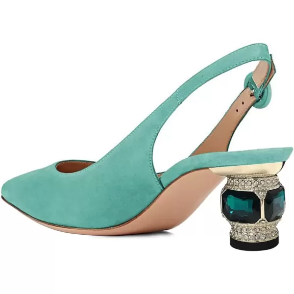 imageFSJ Women Pointed Toe Slingback Wedding Pumps Chunky Low Heel Rhinestone Sandals Crystal Dress Party Office Shoe with Buckle Size 415 M USTurquoise