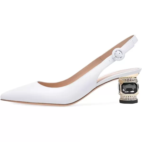 imageFSJ Women Pointed Toe Slingback Wedding Pumps Chunky Low Heel Rhinestone Sandals Crystal Dress Party Office Shoe with Buckle Size 415 M USWhite Pu