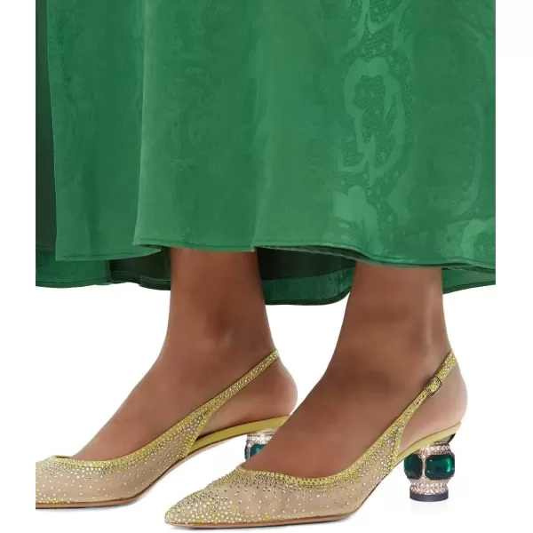imageFSJ Women Pointed Toe Slingback Wedding Pumps Chunky Low Heel Rhinestone Sandals Crystal Dress Party Office Shoe with Buckle Size 415 M USYellow