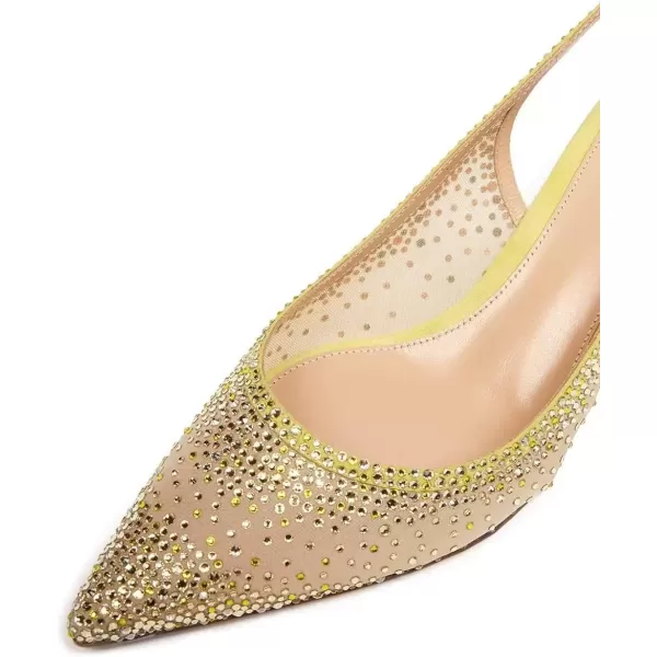 imageFSJ Women Pointed Toe Slingback Wedding Pumps Chunky Low Heel Rhinestone Sandals Crystal Dress Party Office Shoe with Buckle Size 415 M USYellow