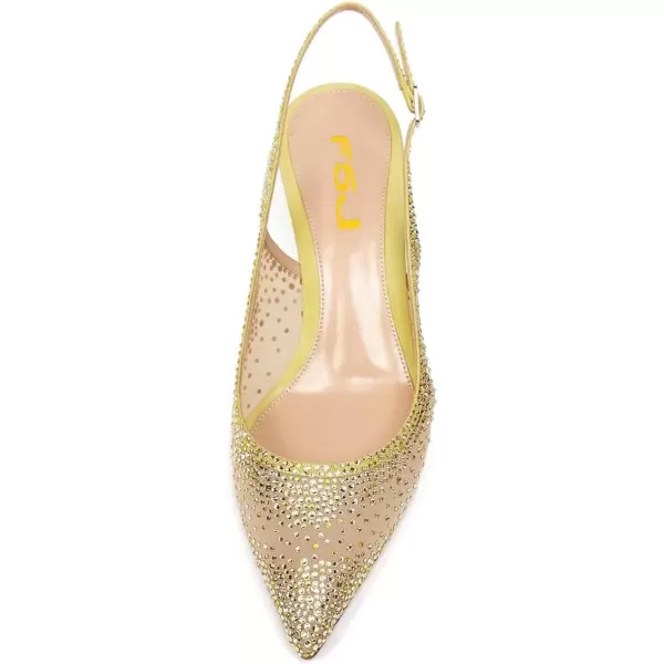 imageFSJ Women Pointed Toe Slingback Wedding Pumps Chunky Low Heel Rhinestone Sandals Crystal Dress Party Office Shoe with Buckle Size 415 M USYellow