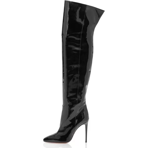 imageFSJ Women Stiletto Heel Over The Knee Thigh High Boots Pointed Toe Patent Leather Club Dress Shoe Size 415 USBlack