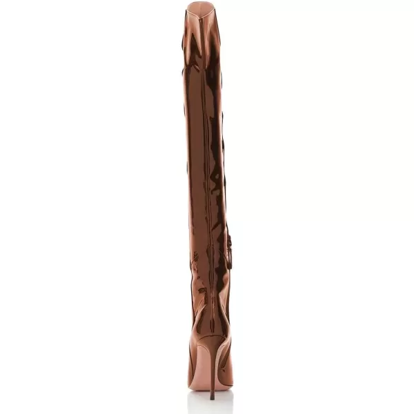 imageFSJ Women Stiletto Heel Over The Knee Thigh High Boots Pointed Toe Patent Leather Club Dress Shoe Size 415 USBrown