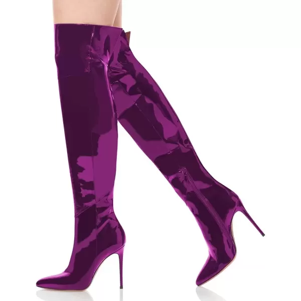 imageFSJ Women Stiletto Heel Over The Knee Thigh High Boots Pointed Toe Patent Leather Club Dress Shoe Size 415 USPurple