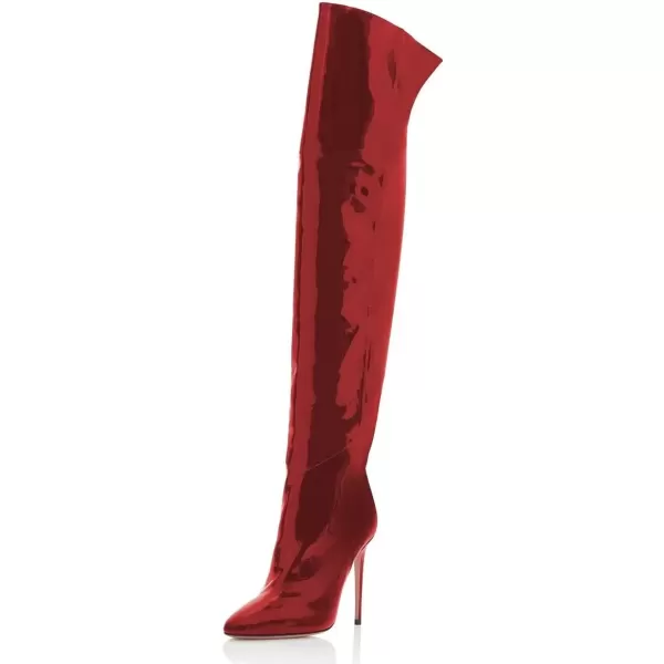 imageFSJ Women Stiletto Heel Over The Knee Thigh High Boots Pointed Toe Patent Leather Club Dress Shoe Size 415 USRed