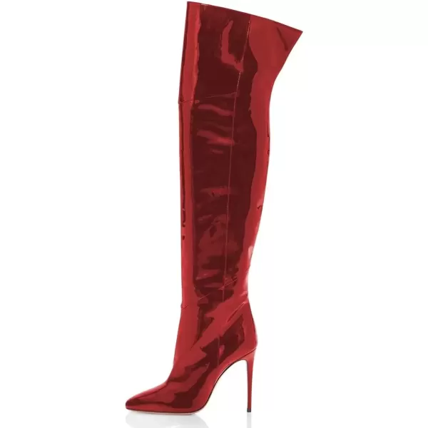 imageFSJ Women Stiletto Heel Over The Knee Thigh High Boots Pointed Toe Patent Leather Club Dress Shoe Size 415 USRed