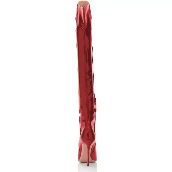 imageFSJ Women Stiletto Heel Over The Knee Thigh High Boots Pointed Toe Patent Leather Club Dress Shoe Size 415 USRed