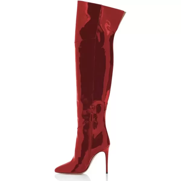 imageFSJ Women Stiletto Heel Over The Knee Thigh High Boots Pointed Toe Patent Leather Club Dress Shoe Size 415 USRed