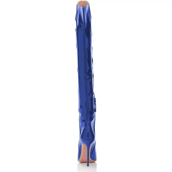 imageFSJ Women Stiletto Heel Over The Knee Thigh High Boots Pointed Toe Patent Leather Club Dress Shoe Size 415 USRoyal Blue