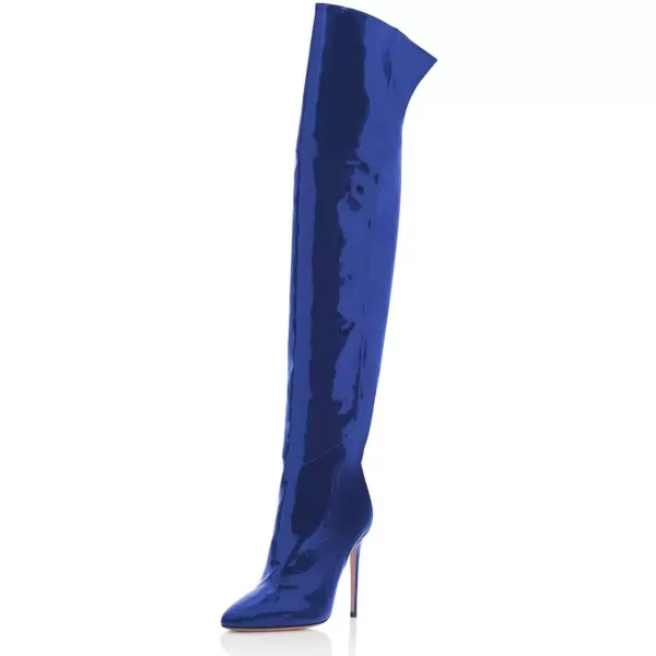 imageFSJ Women Stiletto Heel Over The Knee Thigh High Boots Pointed Toe Patent Leather Club Dress Shoe Size 415 USRoyal Blue