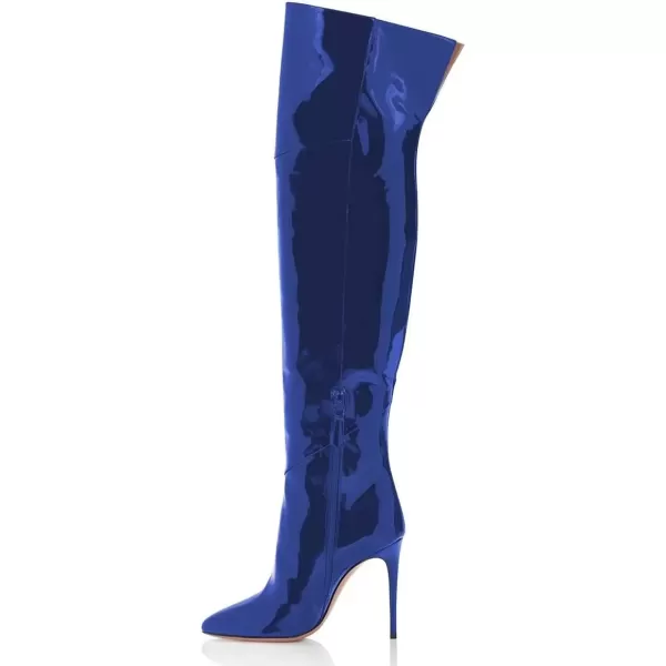 imageFSJ Women Stiletto Heel Over The Knee Thigh High Boots Pointed Toe Patent Leather Club Dress Shoe Size 415 USRoyal Blue