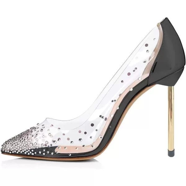 imageFSJ Women Studded Pointed Toe Transparent Pumps High Heels Shoes with Cute Bowknot US Size 415 MBlacktransparent