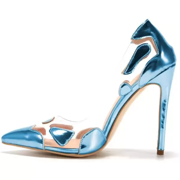 imageFSJ Women Studded Pointed Toe Transparent Pumps High Heels Shoes with Cute Bowknot US Size 415 MBlue