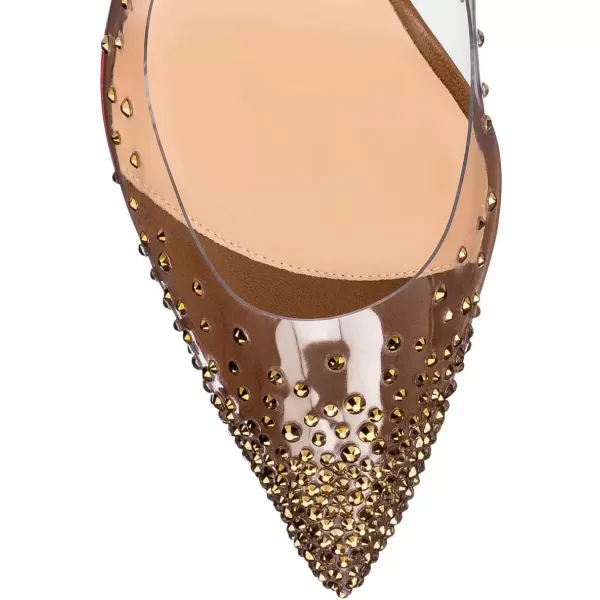 imageFSJ Women Studded Pointed Toe Transparent Pumps High Heels Shoes with Cute Bowknot US Size 415 MBrown2